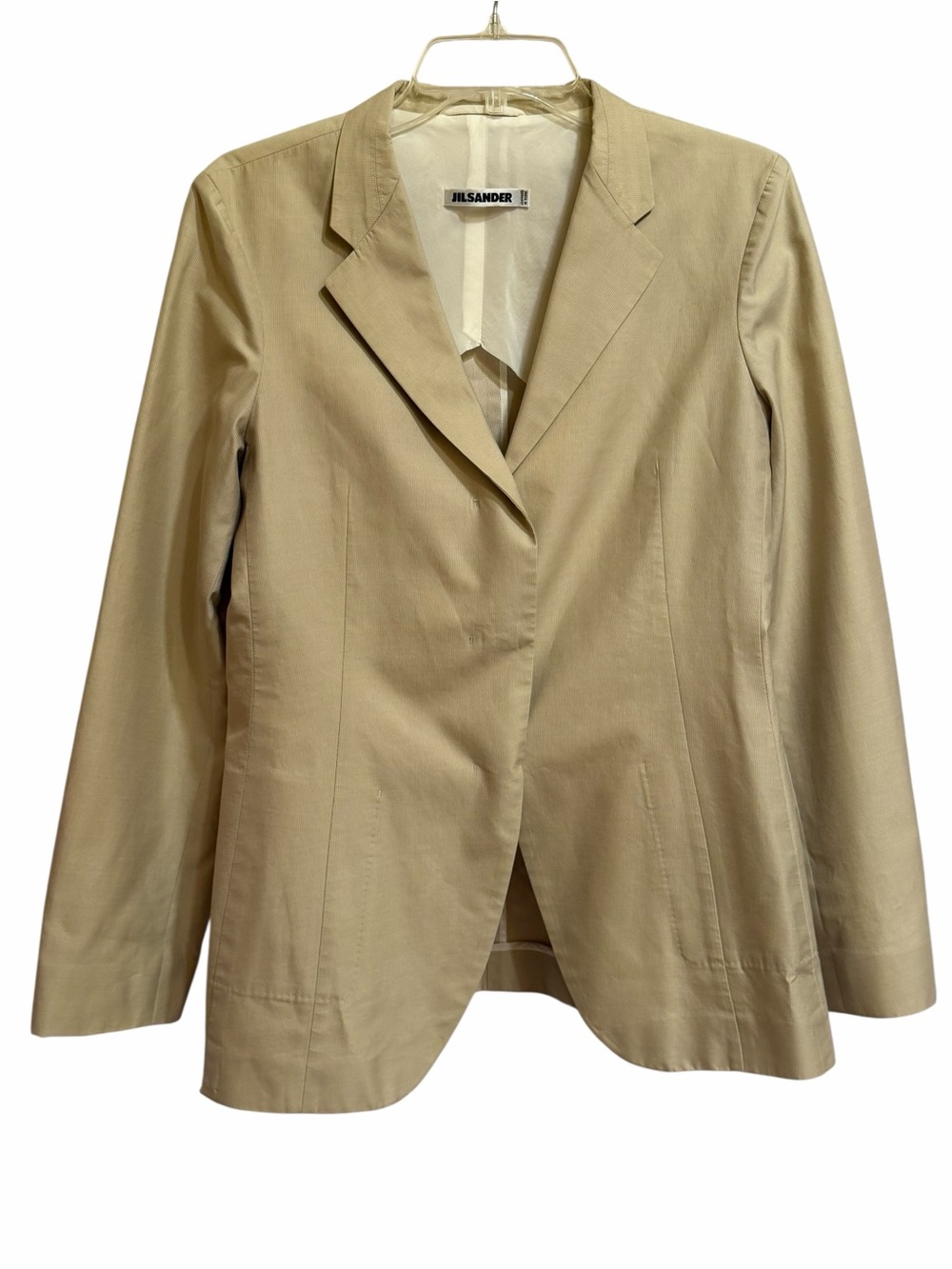 Jil Sander Khaki Cotton Blazer Hidden Button Placket Designer Size 38